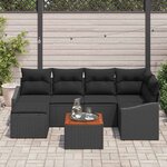 vidaXL Ensemble de canapé de jardin avec coussin 7 Pièces Noir Poly rotin