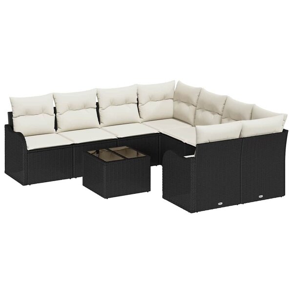 vidaXL Ensemble de canapé de jardin 9 Pièces Noir  Crème 55 x 55 x 37 cm
