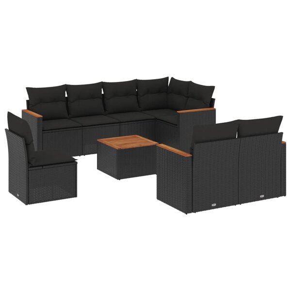 vidaXL Salon de jardin 9 Pièces avec coussins noir résine tressée