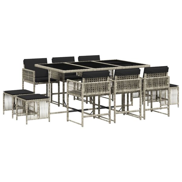 vidaXL Ensemble à manger de jardin 11Pièces avec coussins gris poly rotin