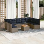 vidaXL Salon de jardin 10 Pièces avec coussins gris résine tressée