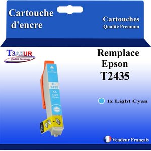 T3AZUR- Cartouche Compatible avec Epson 24XL 24 XL remplace Epson Expression Photo XP-850 XP-750 XP-950 XP-55 XP-860 XP-760 XP-960 XP-970 Light Cyan