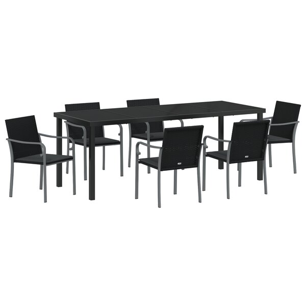 Ensemble de jardin 7 pièces avec coussins en rattan noir
