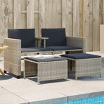 vidaXL Canapé de jardin 2 places avec table tabourets gris clair rotin