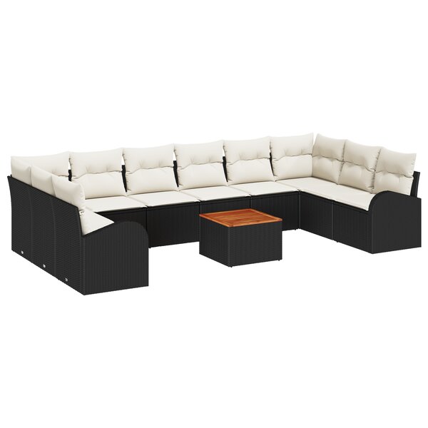 vidaXL Ensemble de canapés de jardin 11 pièces avec coussins Noir Poly Rattan Acacia
