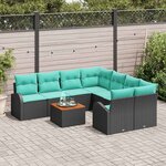 vidaXL Ensemble de canapé de jardin 9 Pièces Noir et turquoise