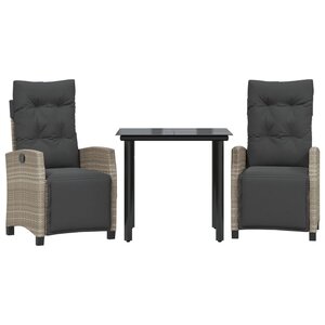 vidaXL Ensemble à manger de jardin 3Pièces coussins gris clair poly rotin