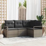 vidaXL Canapé de jardin 4 pièces avec coussins gris en poly rotin