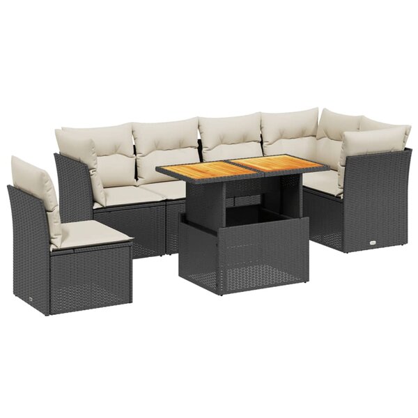 vidaXL Salon de jardin 7 Pièces avec coussins noir résine tressée