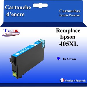 T3AZUR - Cartouche compatible avec Epson WorkForce Pro WF-3820DWF  WF-3825DWF  WF-4820DWF  WF-4825DWF  WF-4830DTWF  WF-7310DTW  WF-7830DTWF  WF-7835DTWF  WF-7840DTWF  405 XL (série Valise ) - Cyan
