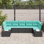 vidaXL Ensemble de canapé de jardin avec coussin 7 Pièces Noir polyrotin