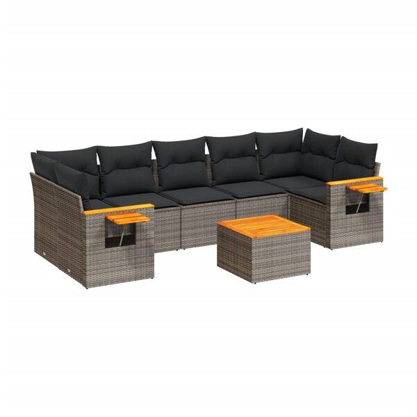vidaXL Salon de jardin 8 Pièces avec coussins gris résine tressée