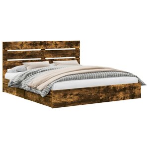 vidaXL Lit de Rangement Chêne fumé 180 x 200 cm Bois d'ingénierie