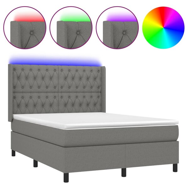 vidaXL Sommier à lattes de lit matelas LED Gris foncé 140x200 cm Tissu