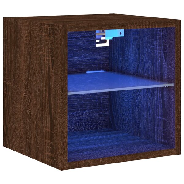 vidaXL Meuble TV mural avec lumières LED chêne marron 30x28 5x30 cm