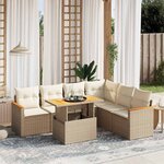 vidaXL Salon de jardin avec coussins 7 Pièces beige résine tressée