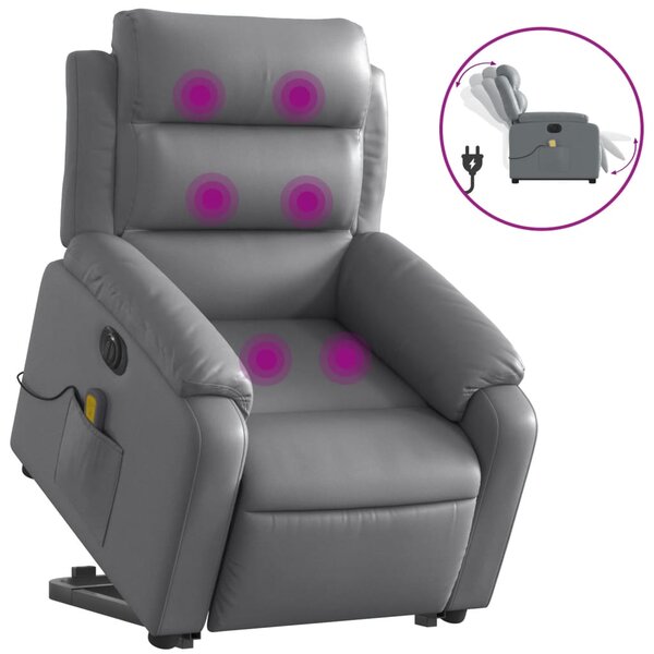 vidaXL Fauteuil inclinable de massage électrique gris similicuir