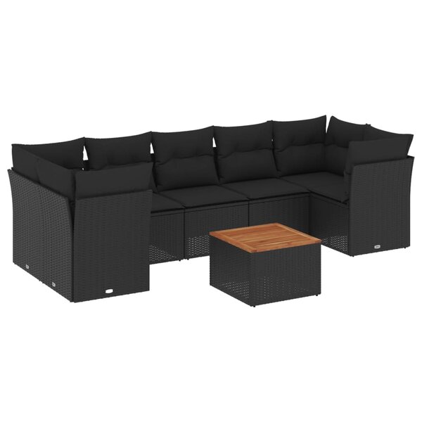 vidaXL Salon de jardin 8 Pièces avec coussins noir résine tressée
