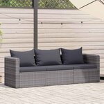 vidaXL Meuble de jardin 3 Pièces avec coussins Gris Résine tressée