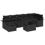 vidaXL Ensemble de canapé de jardin 8 pièces avec coussins en poly rotin noir