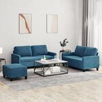vidaXL Ensemble de canapés 3 Pièces avec coussins Bleu Velours