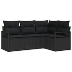 vidaXL Ensemble de canapé de jardin 4 Pièces Noir Poly rotin