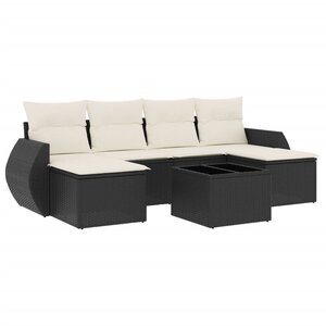 vidaXL Salon de jardin 7 Pièces avec coussins noir résine tressée