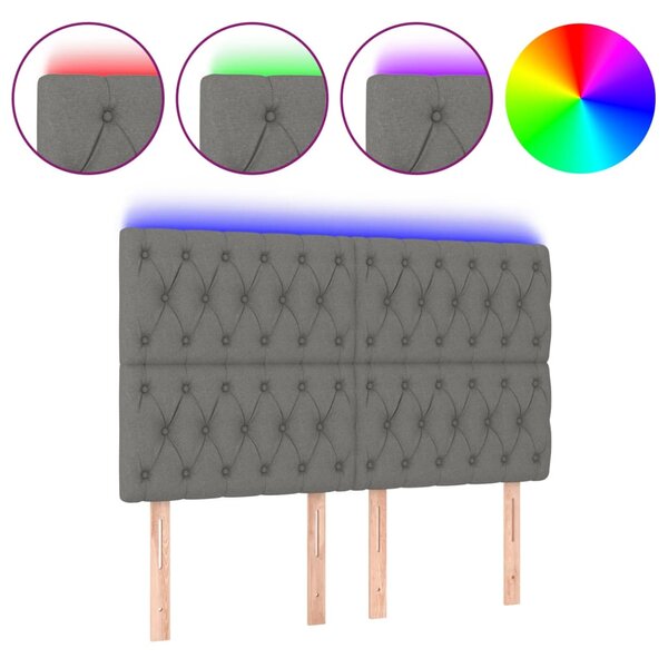 vidaXL Tête de lit à LED Gris foncé 144x7x118/128 cm Tissu