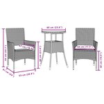 vidaXL Ensemble à manger de jardin et coussins 3 Pièces beige rotin verre