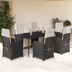 vidaXL Ensemble à manger de jardin coussins 7Pièces Noir Résine tressée