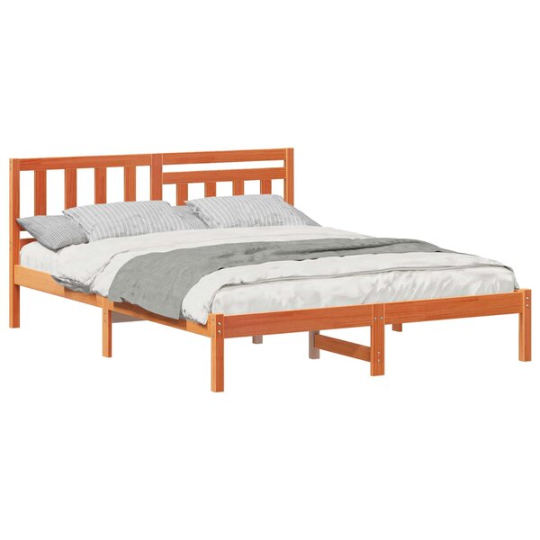 vidaXL Cadre de lit avec tête de lit Brun cire 150 x 200 cm Pin massif