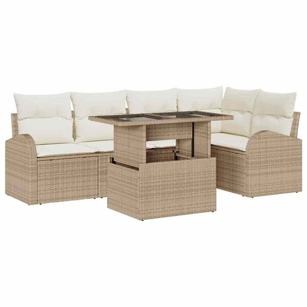 vidaXL Ensemble de canapé de jardin 6 Pièces Marron et Crème polyrotin
