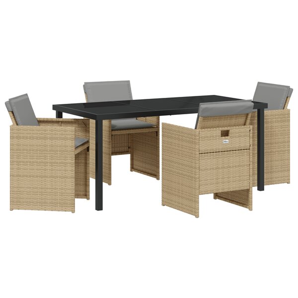 Ensemble de repas de jardin de 5 pièces avec coussins Mélange beige Poly Rattan