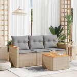 vidaXL Salon de jardin avec coussins 4 Pièces beige résine tressée