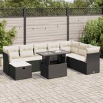 vidaXL Salon de jardin 9 Pièces avec coussins noir résine tressée