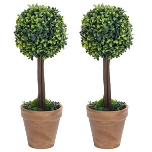 vidaXL Plantes de buis artificiel 2 Pièces avec pots Boule Vert 41 cm
