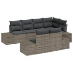 vidaXL Set de Canapé de Jardin 7 Pièces avec Coussins Gris Poly Rotin