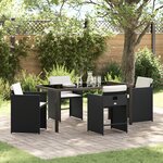 vidaXL Ensemble de salle à manger de jardin de 5 pièces avec coussins en poly rotin noir