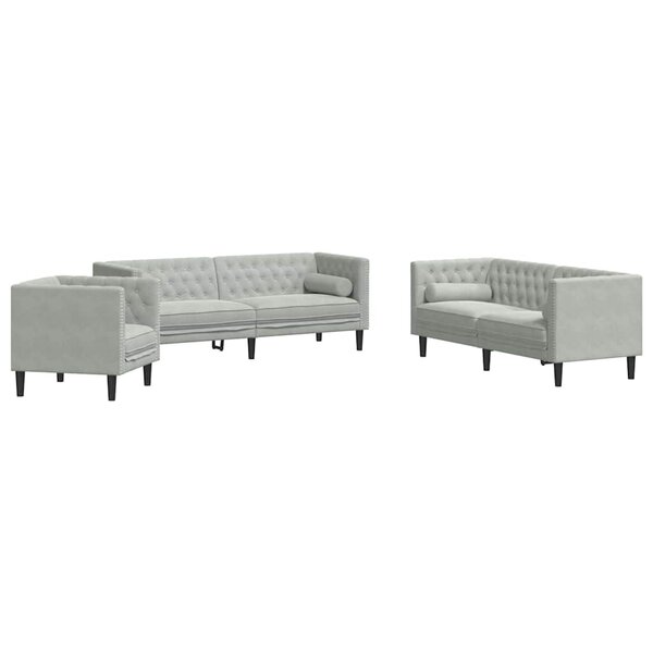 vidaXL Canapé de salon 3 Pièces Gris clair 194 x 74 5 x 70 5 cm Velours