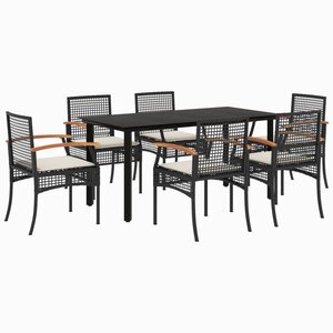 vidaXL Ensemble à manger de jardin coussins 7Pièces Noir Résine tressée