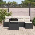 vidaXL Ensemble de canapé de jardin avec coussin 6 Pièces Noir Poly rotin