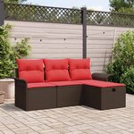 vidaXL Ensemble de canapé de jardin 4 Pièces Marron Poly rotin