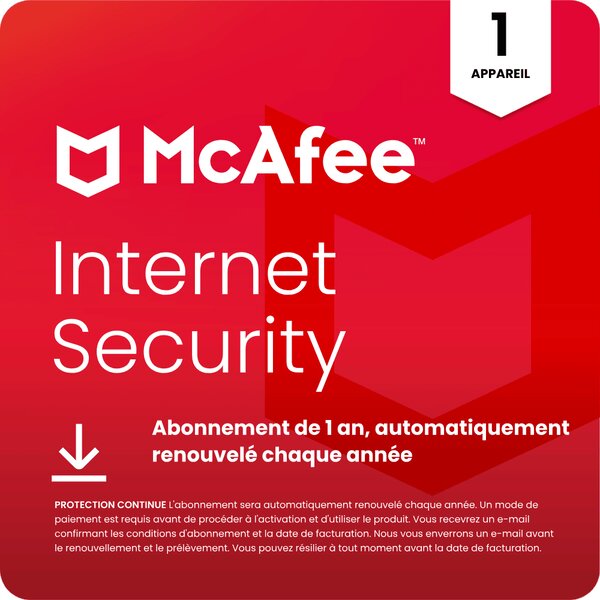 McAfee Internet Security - 1 appareil - Abonnement 1 an - Renouvelé automatiquement chaque année