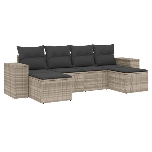 vidaXL Salon de jardin 6 Pièces avec coussins gris clair résine tressée