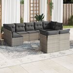 vidaXL Salon de jardin 9 Pièces avec coussins gris résine tressée