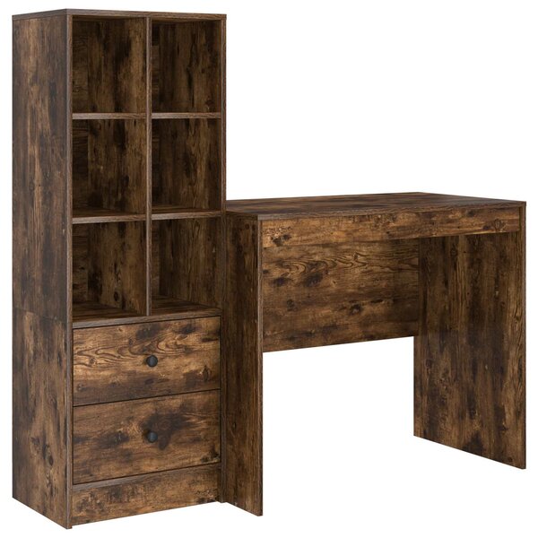 vidaXL Bureau avec tiroir avec étagère avec stockage 2 Pièces Chêne fumé