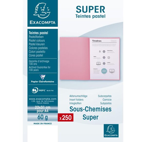 Paquet de 250 sous-chemises SUPER 60 22x31cm Violet x 5 EXACOMPTA