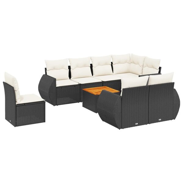 vidaXL Salon de jardin 9 Pièces avec coussins noir résine tressée