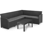 ALLIBERT by KETER - Canap‚ d'angle SanRemo 6 places imitation rotin tressé avec table basse - gris graphite