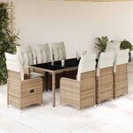vidaXL Ensemble de bistro de jardin 9 Pièces coussins beige poly rotin